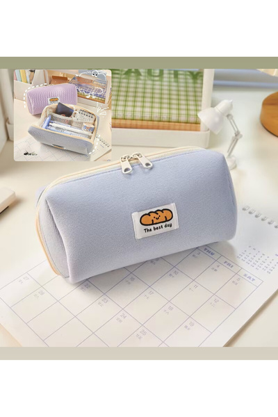 synshop Kawaii Soft Mavi Kadife Çok Bölmeli Geniş Kapasiteli Kalemlik Kalem K...