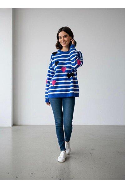 Cockatoo Blue Pink Heart Women's Knitwear Sweater