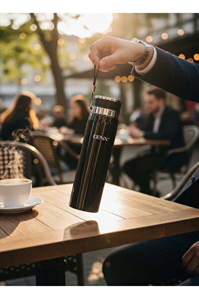 Denx 1000ml stainless steel thermal flask with airtight insulation and a handle strap – lightweight, stylish, and suitable for travel and work.