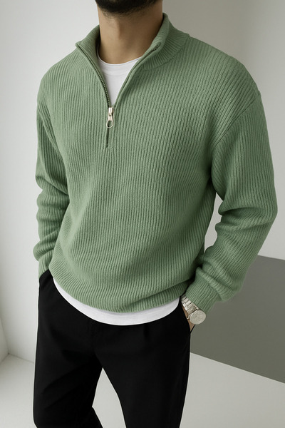 beuivo Men's Half Zipper Mock Neck Sweatshirt Thessaloniki Knitted Sweater