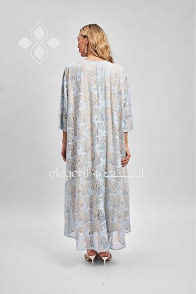 Elegent Sky blue lace jalabiya adorned with luxurious patterns
