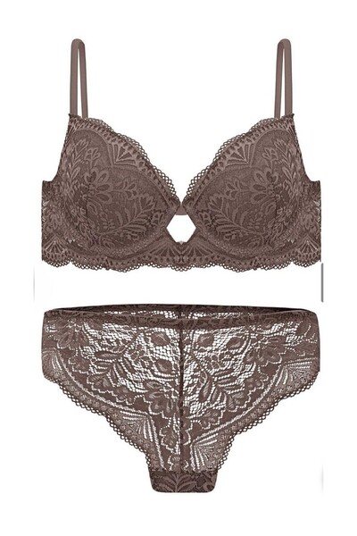 Shozy Boutique طقم ملابس داخلية دانتيل بتصميم منخفض الصدر مع حمالة صدر وسروال...