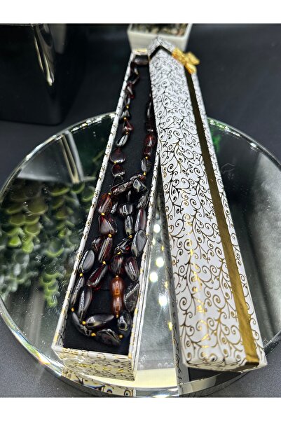 NikaŞ Drop Amber Necklace with Gift Box | Cherry Color 60 cm | Genuine and Natural Energy Stone