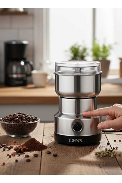 Denx A versatile electric grinder for grinding coffee and spices – stylish stainless steel design and easy-to-use operation.