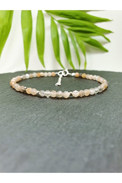 Abundo Natural moonstone and 925 silver bracelet, 17 cm