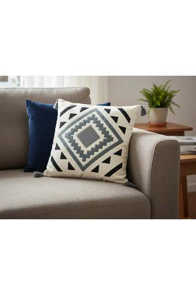 Dekomina غطاء وسادة من الكتان مزين بشراشيب