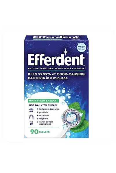 efferdent أقراص تنظيف المثبتات، منظف أطقم الأسنان، بنكهة النعناع المنعشة - 90...