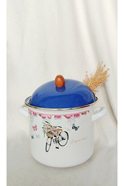 EBRULİEMAYE Bicycle Enamel Stockpot Deep Pot Bakraç 5 Liters 22 cm Diameter Milk Jam Paste Canning Pot