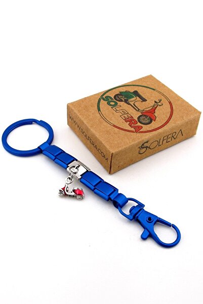 Solfera Vespa Scooter Motorcycle Italian Blue Steel Charm Bag Ornament Keychain Ky085