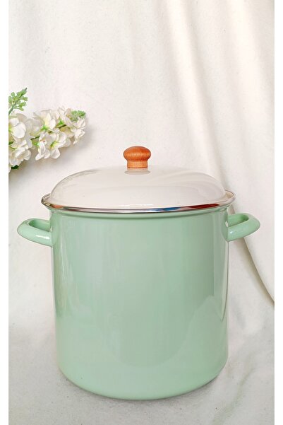 EBRULİEMAYE Mint Wooden Detail Enamel Stockpot Deep Pot Bakraç 10 Liters Jam Paste Canning Pot