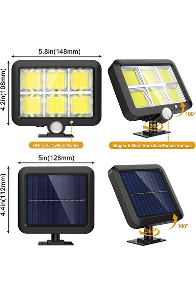 ETRONIK Solar Lights Outdoor Motion Sensor 120 COB LED 16Ft Cable 3 Modes Adjustable 5500K 2 Pack Light