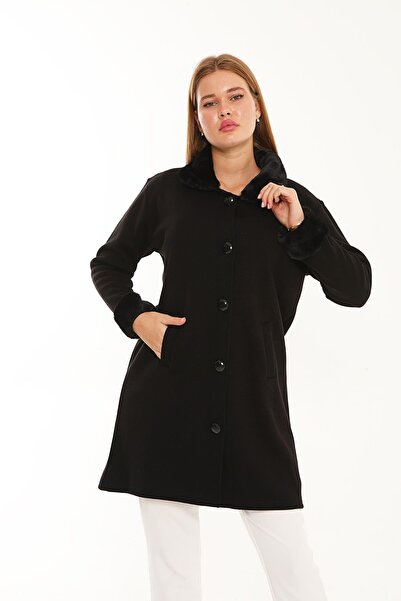 Lanze Steel Knitted Fur Collar Knitwear Coat