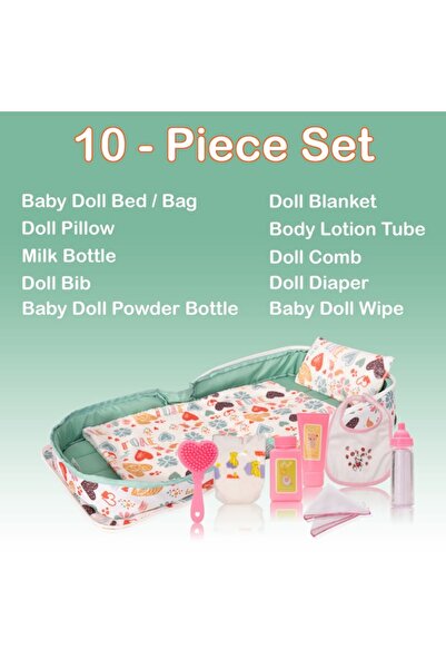 HappyVk Doll Bed Bag with Blanket, Pillow and Accessories - - Heart Pattern