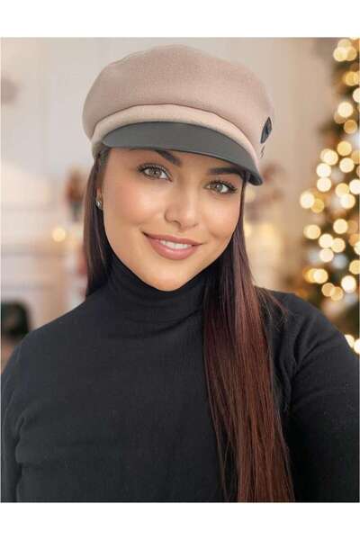 Confortino Luxury women's fabric cap with leather visor ANNE - ONE SIZE & ADJUSTABLE