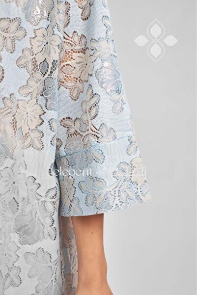 Elegent Sky blue lace jalabiya adorned with luxurious patterns