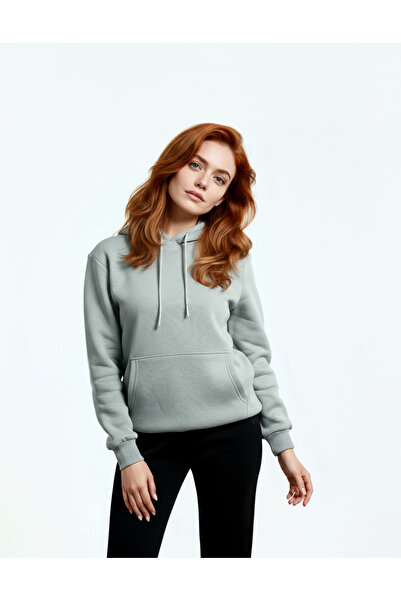Veleno Hanorac gri oversize pentru femei, cu glugă și buzunar cangur, din țes...