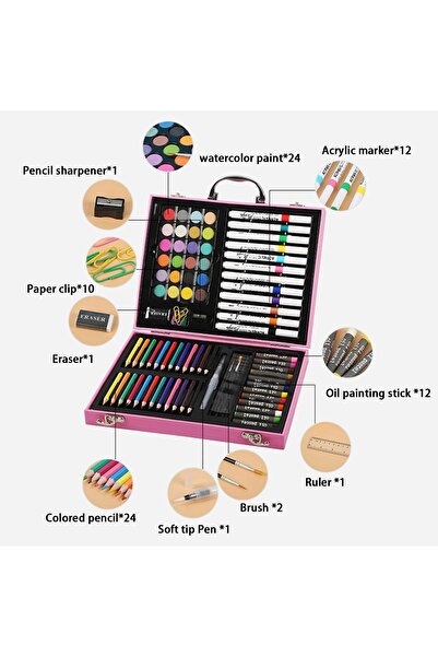 Zen Store Non-Toxic Kids Art Set – Coloring, Drawing & Painting Kit – 88 Pcs (PINK)