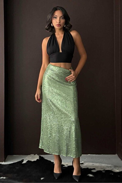 Lady Pixie High Waist Sequined Long Skirt