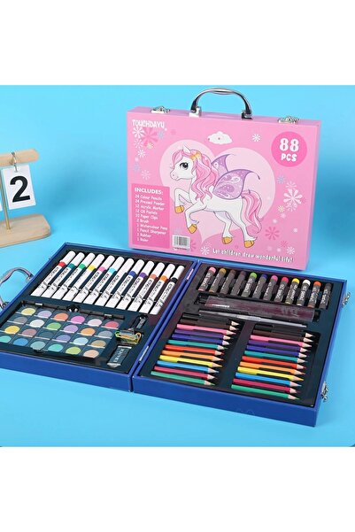 Zen Store Non-Toxic Kids Art Set – Coloring, Drawing & Painting Kit – 88 Pcs (PINK)