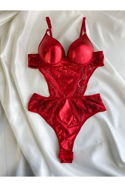 Gold Night Ειδικό για την Πρωτοχρονιά Κόκκινο δερμάτινο διαφανές φορμάκι με κουμπωτά και σουτιέν Φανταχτερά εσώρουχα
