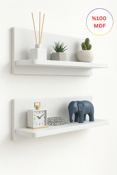 Kydonia Home 2 Adet 60 cm MDF Mat Beyaz Dekoratif Oval Köşeli Duvar Rafı