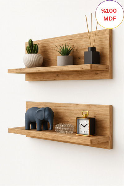 Kydonia Home 2 Adet 72 cm MDF Dekoratif Oval Köşeli Duvar Rafı Çam Ahşap Desenli