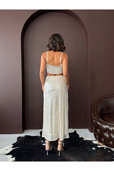 Lady Pixie High Waist Sequined Long Skirt