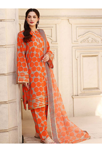 MYSMAR Orange Satin Silk Top Bottom Dupatta - BPK1003 | Orange