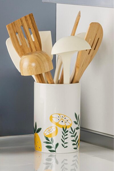 color house 1 قطعة من حامل أدوات المائدة السيراميكي بتصميم الليمون (طول 16 سم - قطر 10 سم)