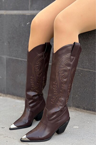 I Love Shoes Orren Kadın Kovboy Çizme Acıkahve Mat Deri