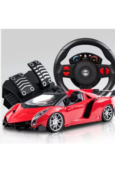 Size Masina cu Telecomanda tip Volan si Pedale cu Acceleratie, Scara 1:16, Lumini LED, Supercar, Rosie