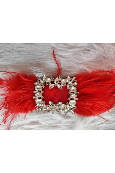 chance butik Özel tasarım taşlı tüylü kemer