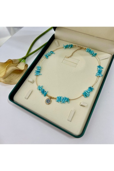 Harikalar Aksesuar قلادة نسائية بتصميم المرجان الأزرق الطبيعي الحقيقي