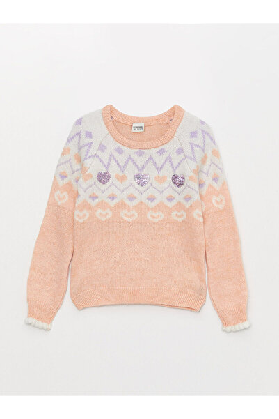 LC Waikiki Dívčí pletený svetr s dlouhým rukávem s dlouhým rukávem se vzorem