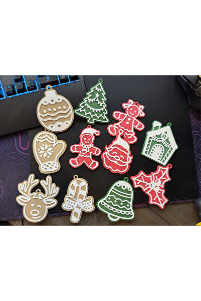 genomera Gingerbread-Shaped Christmas Ornaments (Contains 14 Different Ornaments in Mixed Colors)