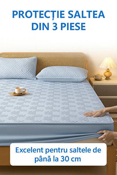 OEM Set Husa Protectie Saltea, Matlasata din 3 piese din Bumbac 100%, Impermeabila