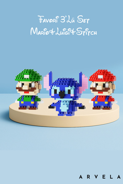 Arvela Mini Blok Oyuncak Figür Seti 3’lü – Mario & Luigi & Stitch | Mikro Blo...