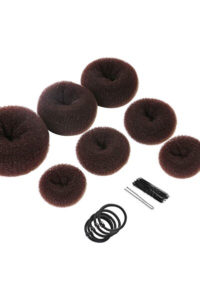 Teenitor صانع كعكة الشعر دونات (بني غامق) مجموعة من 7 قطع