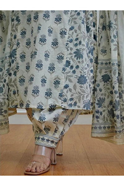 MYSMAR White Cotton Embroidery Salwar Kameez & Dupatta - ALV1131 | White