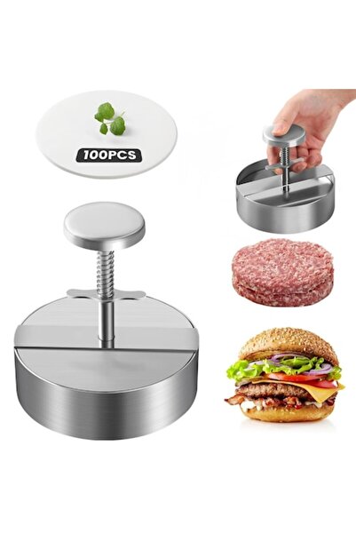 zggzerg Non-Stick Hamburger Press, ZGGZERG, Ergonomic, with 100 Paper Liners, Stainless Steel, 11.4x14cm, Si