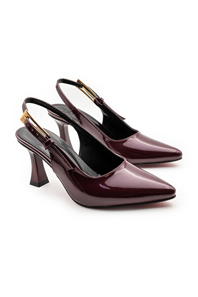 Modaarmada Dark Burgundy Patent Leather New Season Classic Open Back Women's High Heels