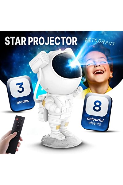 HAPPY JOKER Astronaut Star Projector LED, 360° Rotation, Remote Control, Night Light, White