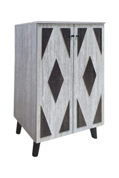 Bec4 Wooden shoe cabinet with two doors and a geometric pattern | Stylish entryway organization