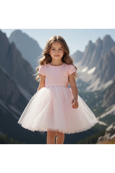 FESSHERA KİDS Kız Çocuk elbise Özel Gün ve Parti Elbisesi Prenses Model Sırt Detaylı Fiyonklu Abiye