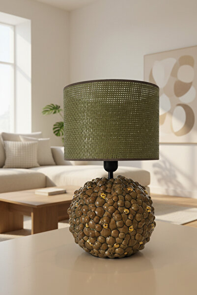 Otti Otte Gild-Black Haki Hasır Başlıklı Modern Masa Lambası Abajur