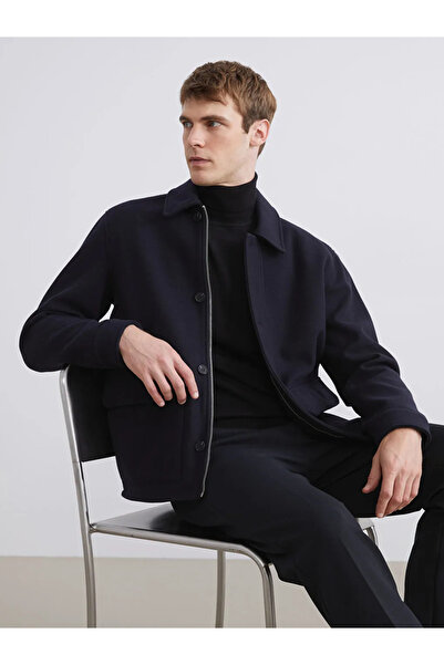 LC Waikiki SOUTHBLUE Lacivert Standart Kalıp Gömlek Yaka Erkek Kaşe Mont