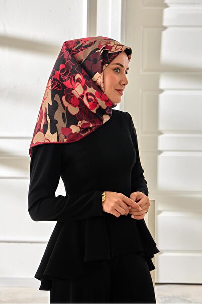 Silk Home Burgundy Black Floral Pattern Tivil Woven Pure Silk Scarf-11483-34