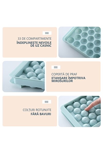 Yulinland Set of 2 Ice Cube Trays with Lid, Yulinland®, Reusable, 33 Compartments, BPA-Free, 250x95x25 mm, Bl