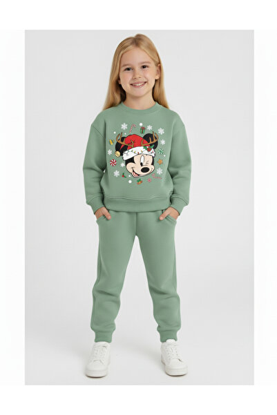 LİTTLE TORTOİSE Girl's New Year Christmas Special Printed Sweatshirt Tracksuit Set
