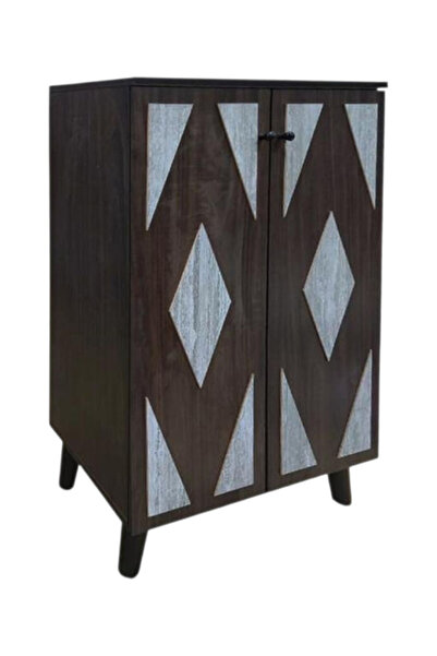 Bec4 Wooden shoe cabinet with two doors and a geometric pattern | Stylish entryway organization